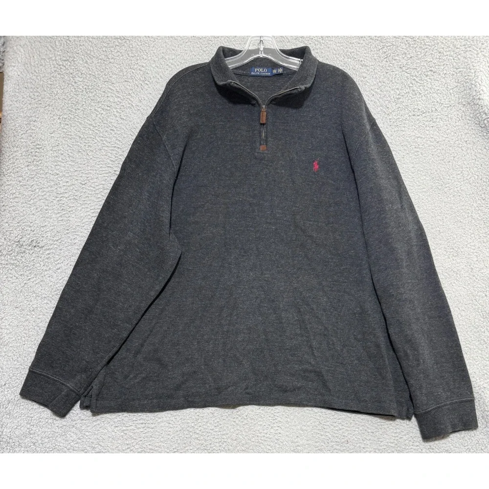 Polo Ralph Lauren long sleeve Gray Cotton Knit 1/4 Zip Sweater Pony Mens 2XL